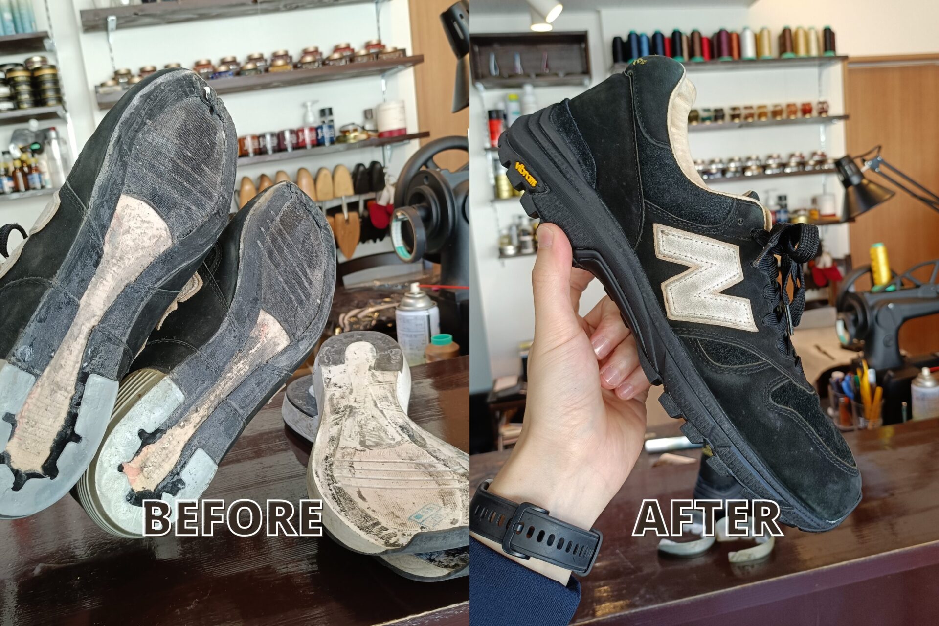 ニューバランス ソール交換 Vibram 762K 加水分解修理